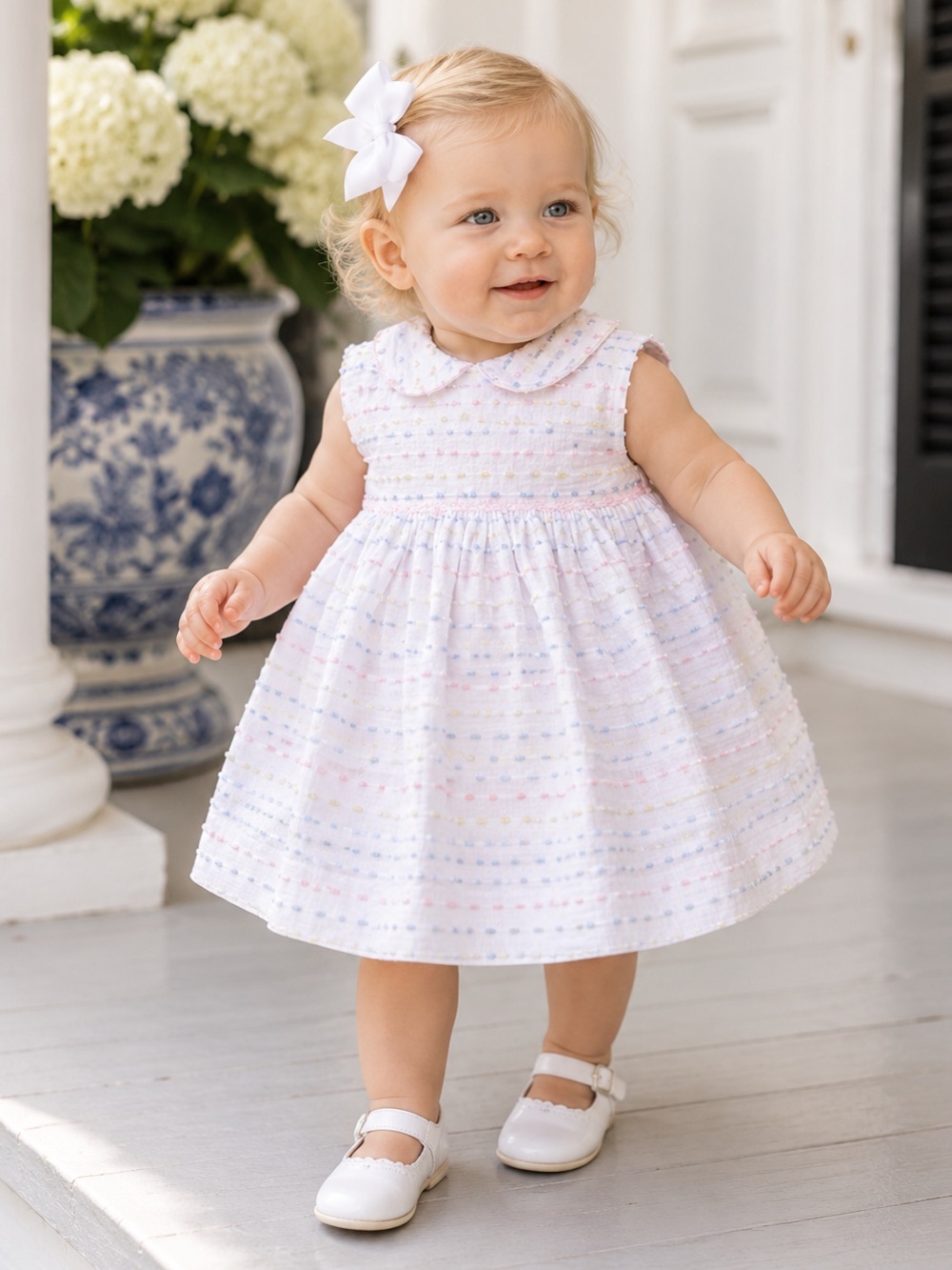 The Beaufort Bonnet Company NWT 6-12M Peter Pan Collar Dress Pastel Swiss Dot